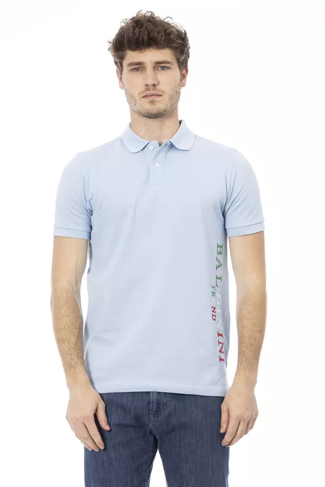 Light Blue Cotton Men Polo - GlamHub Luxury and Icon Brand Clothing