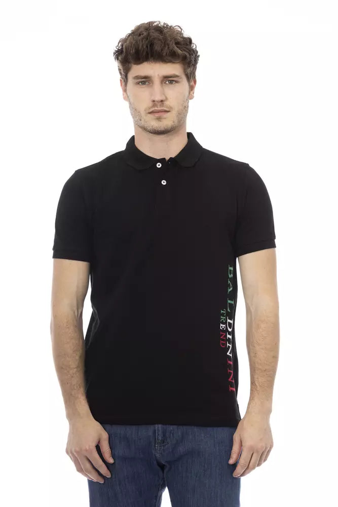 Black Cotton Men Polo Shirt - GlamHub Luxury and Icon Brand Clothing