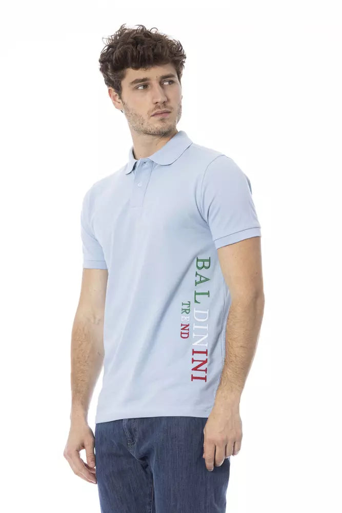 Light Blue Cotton Men Polo - GlamHub Luxury and Icon Brand Clothing