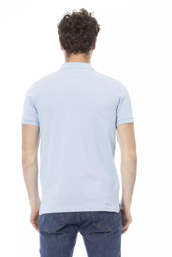 Light Blue Cotton Men Polo - GlamHub Luxury and Icon Brand Clothing