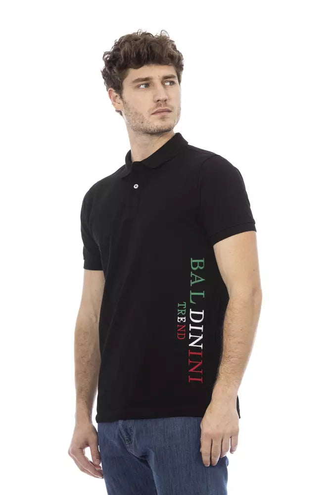 Black Cotton Men Polo Shirt - GlamHub Luxury and Icon Brand Clothing