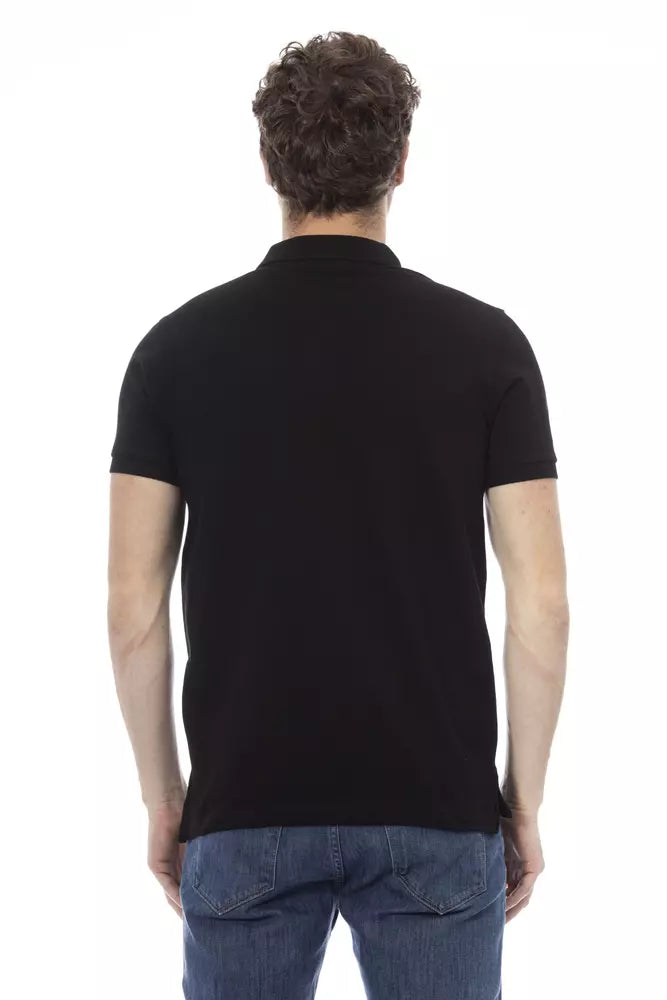 Black Cotton Men Polo Shirt - GlamHub Luxury and Icon Brand Clothing