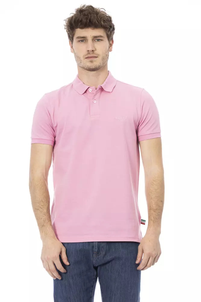 Pink Cotton Men Polo - GlamHub Luxury and Icon Brand Clothing