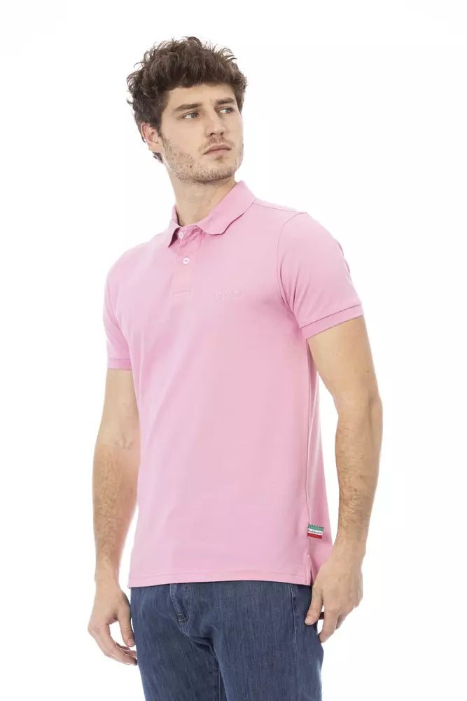 Pink Cotton Men Polo - GlamHub Luxury and Icon Brand Clothing