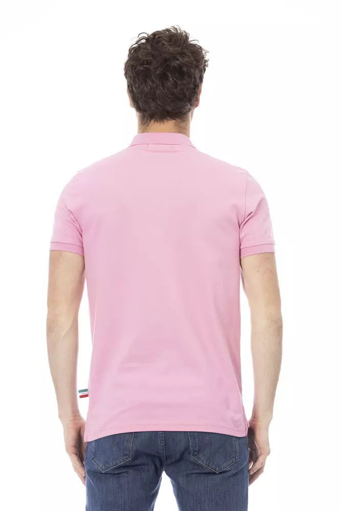 Pink Cotton Men Polo - GlamHub Luxury and Icon Brand Clothing