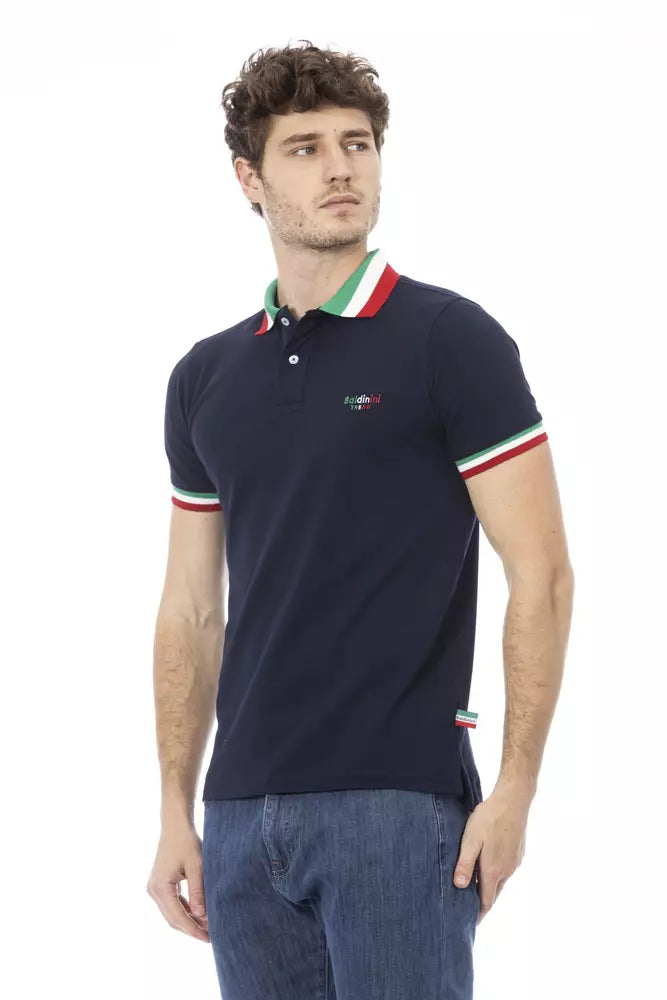 Blue Cotton Men Polo - GlamHub Luxury and Icon Brand Clothing