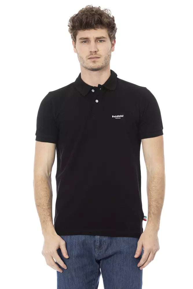 Black Cotton Men Polo Shirt - GlamHub Luxury and Icon Brand Clothing