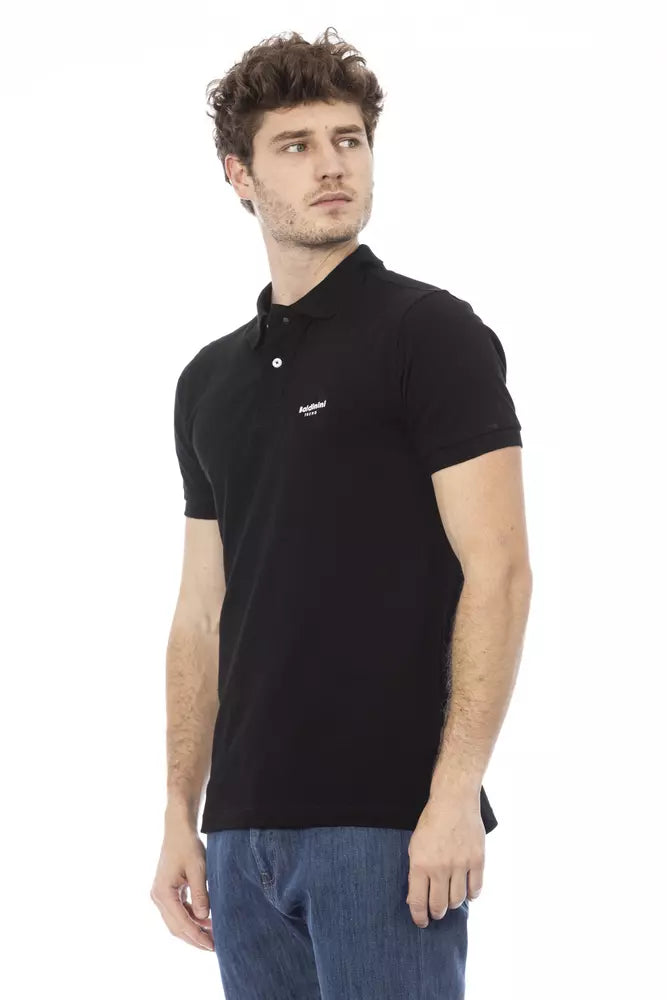 Black Cotton Men Polo Shirt - GlamHub Luxury and Icon Brand Clothing