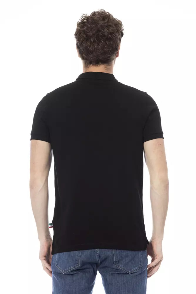 Black Cotton Men Polo Shirt - GlamHub Luxury and Icon Brand Clothing