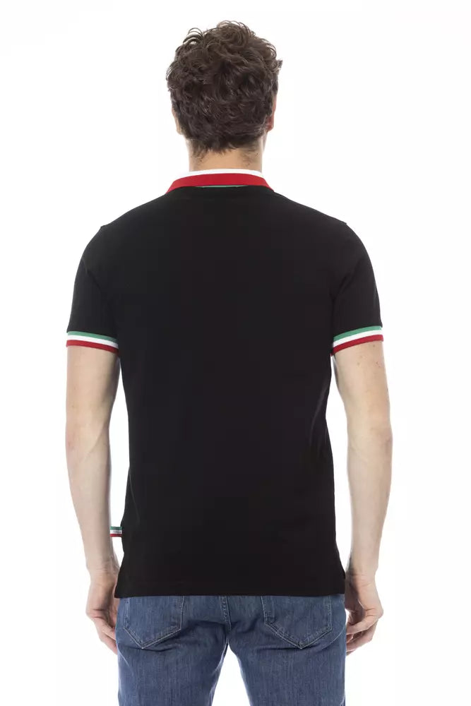 Black Cotton Men Polo - GlamHub Luxury and Icon Brand Clothing