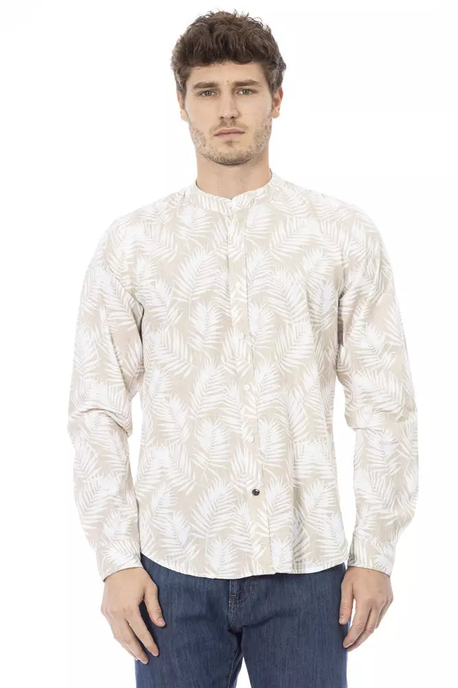 Beige Cotton Men Shirt - GlamHub Luxury and Icon Brand Clothing