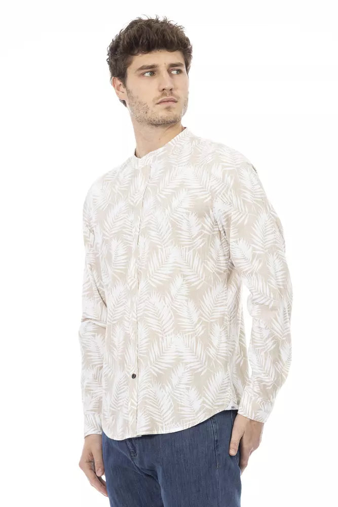 Beige Cotton Men Shirt - GlamHub Luxury and Icon Brand Clothing