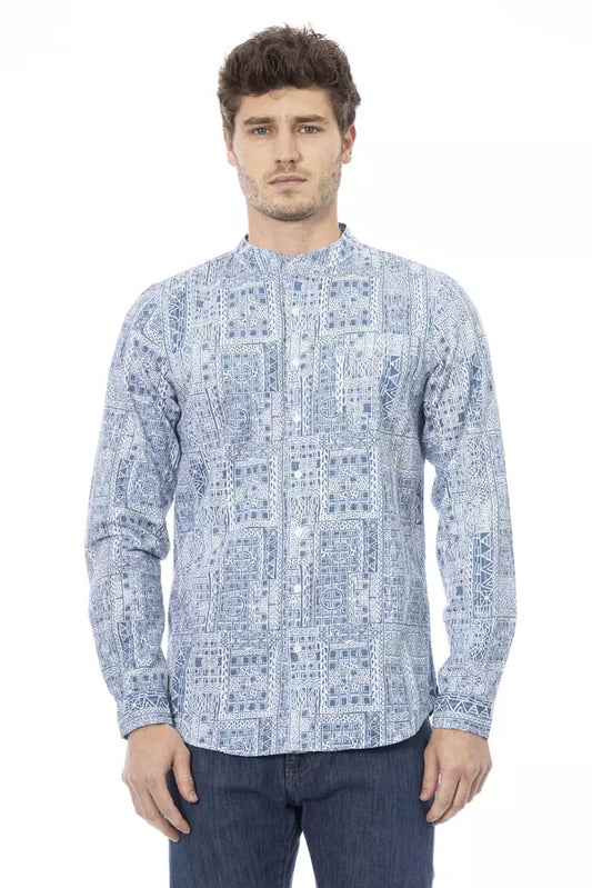 "Light Blue Cotton Men Shirt" - GlamHub Luxury and Icon Brand Clothing