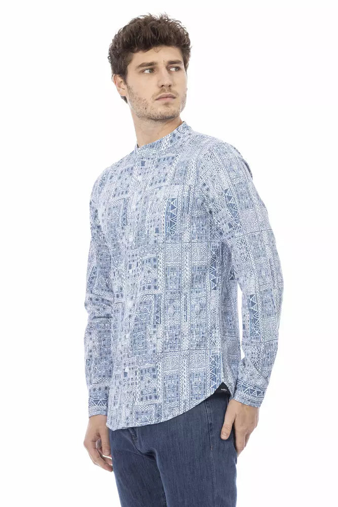 "Light Blue Cotton Men Shirt" - GlamHub Luxury and Icon Brand Clothing