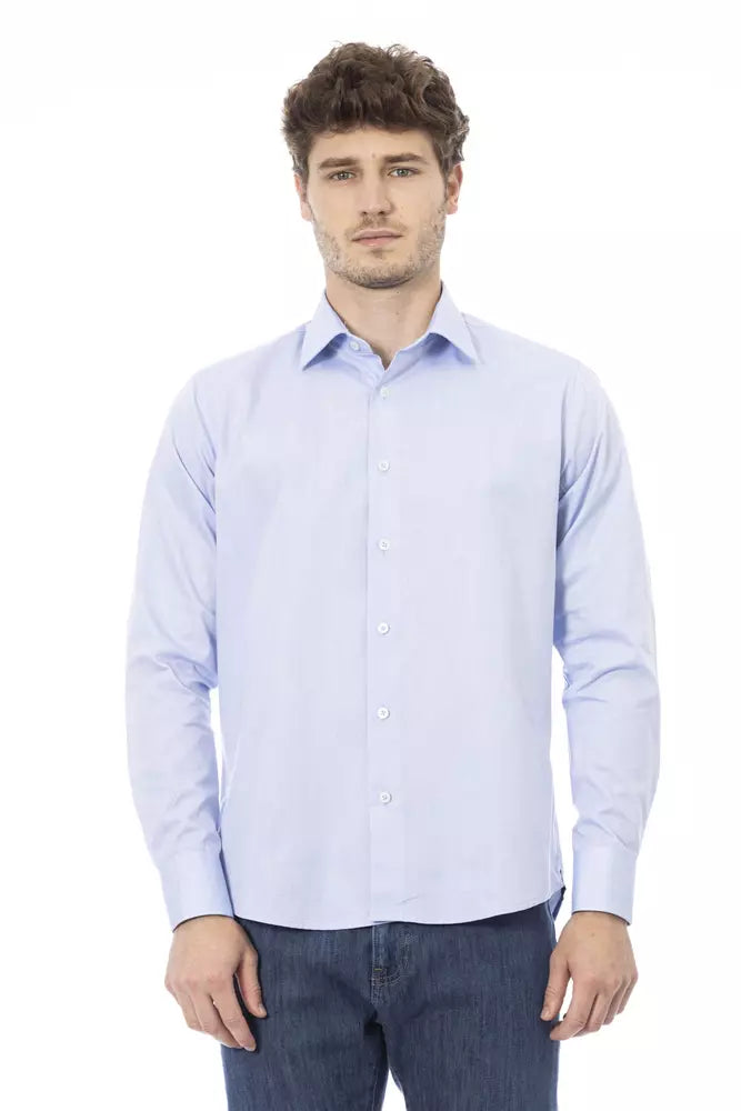 Light Blue Cotton Men Shirt - GlamHub Luxury and Icon Brand Clothing