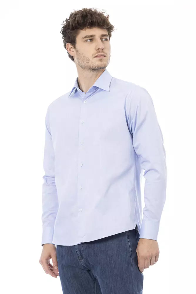 Light Blue Cotton Men Shirt - GlamHub Luxury and Icon Brand Clothing