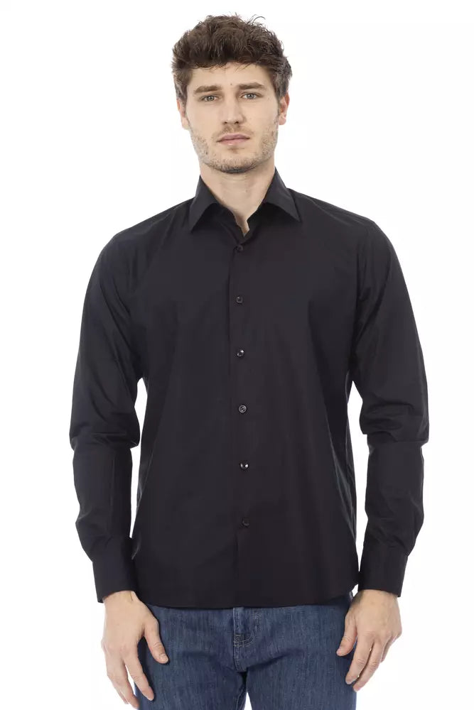 Black Cotton Men Shirt - GlamHub Luxury and Icon Brand Clothing