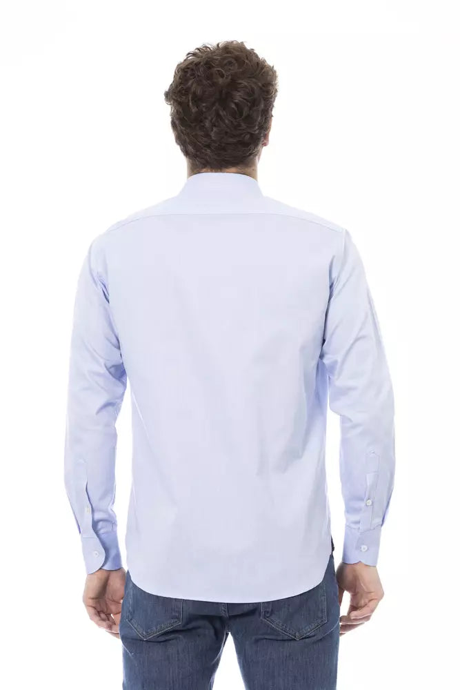 Light Blue Cotton Men Shirt - GlamHub Luxury and Icon Brand Clothing