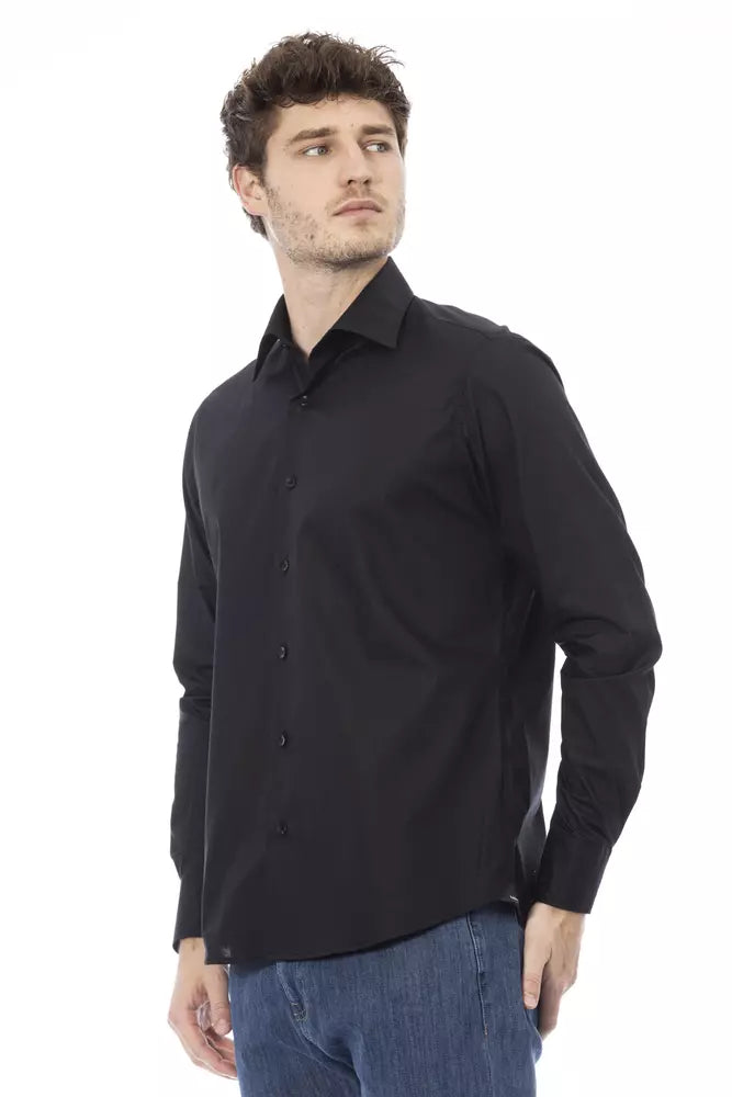 Black Cotton Men Shirt - GlamHub Luxury and Icon Brand Clothing