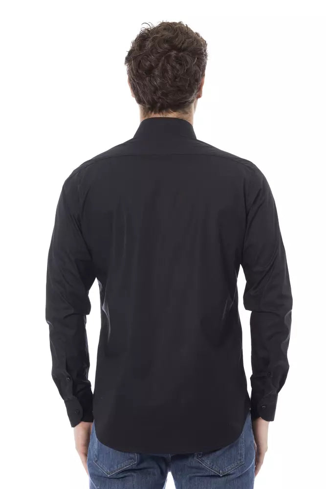 Black Cotton Men Shirt - GlamHub Luxury and Icon Brand Clothing