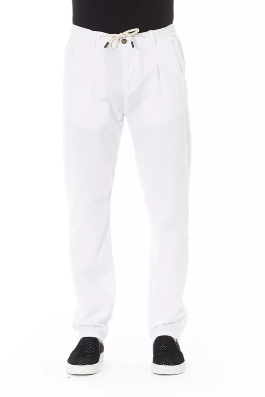 White Cotton Men Trouser - GlamHub Luxury and Icon Brand Clothing