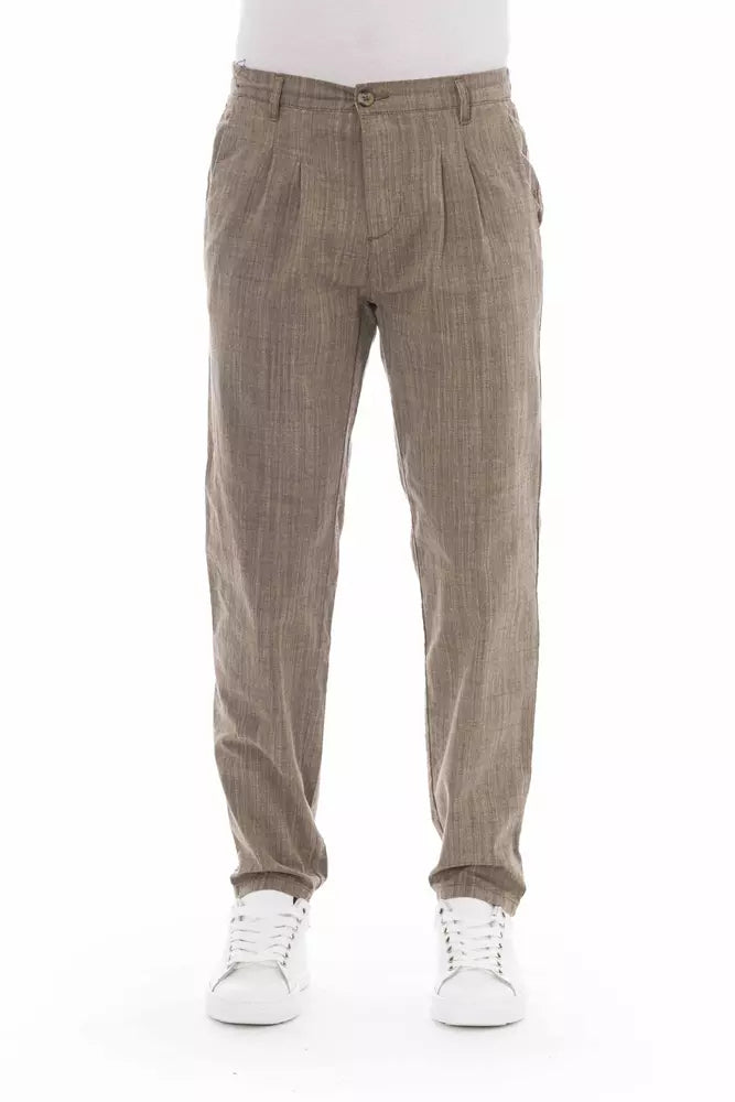 Beige Cotton Men Chino Trousers - GlamHub Luxury and Icon Brand Clothing