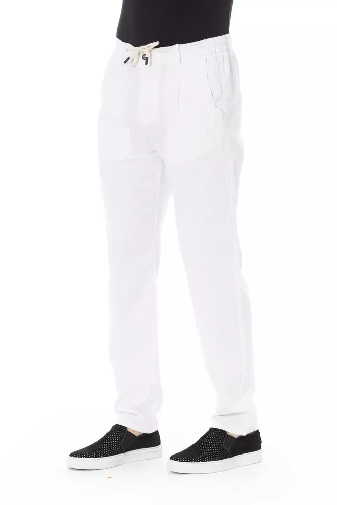 White Cotton Men Trouser - GlamHub Luxury and Icon Brand Clothing