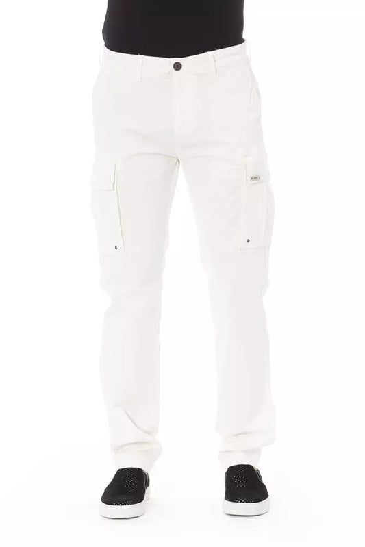 White Cotton Men Cargo Pant - GlamHub Luxury and Icon Brand Clothing