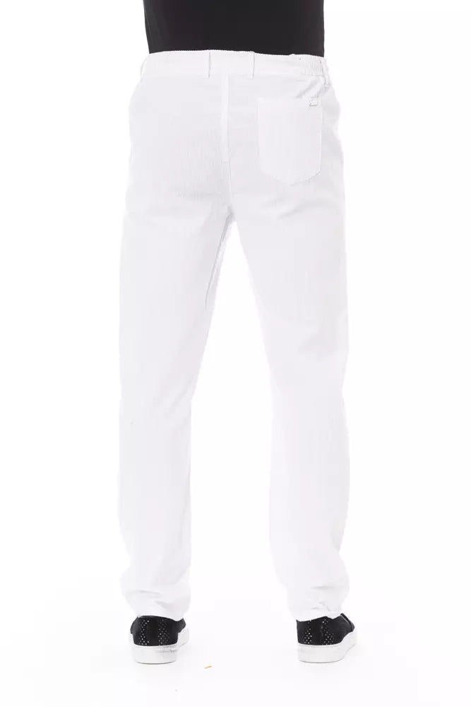 White Cotton Men Trouser - GlamHub Luxury and Icon Brand Clothing