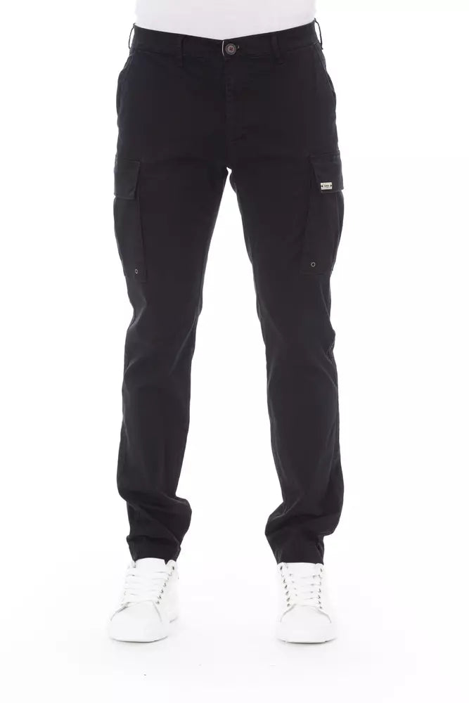 Black Cotton Men Cargo Trouser - GlamHub Luxury and Icon Brand Clothing