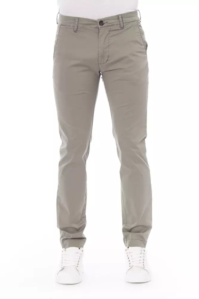 Beige Cotton Men Chino - GlamHub Luxury and Icon Brand Clothing