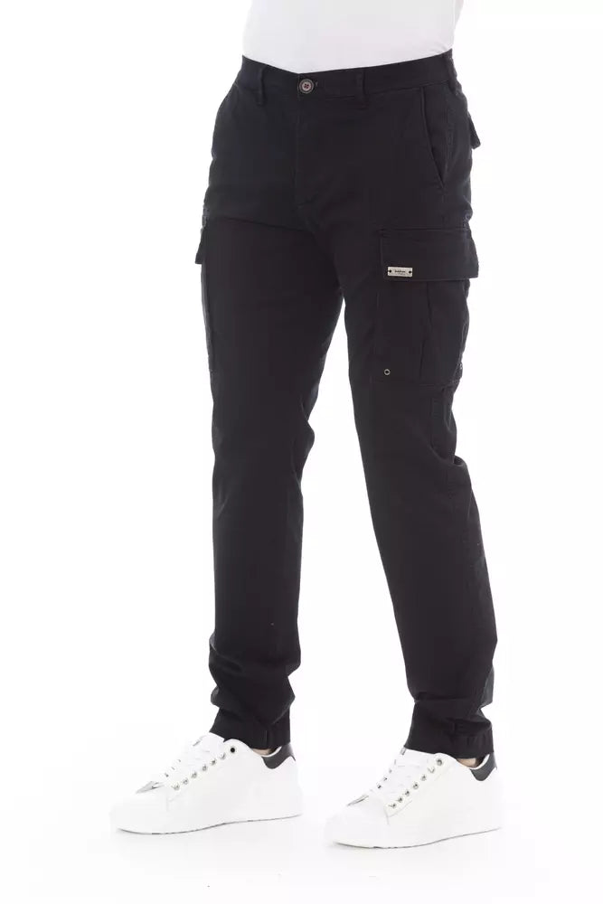 Black Cotton Men Cargo Trouser - GlamHub Luxury and Icon Brand Clothing