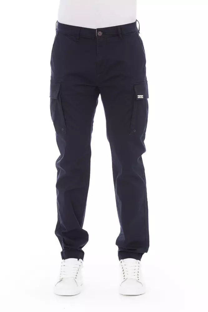 Blue Cotton Men Cargo Trouser - GlamHub Luxury and Icon Brand Clothing