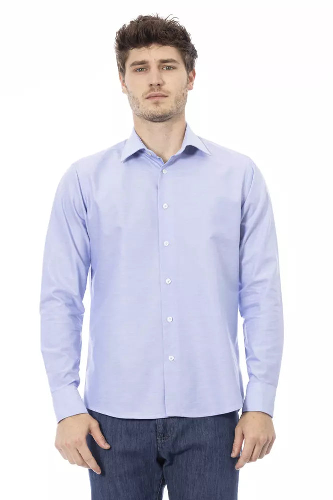 Light Blue Cotton Men Shirt - GlamHub Luxury and Icon Brand Clothing