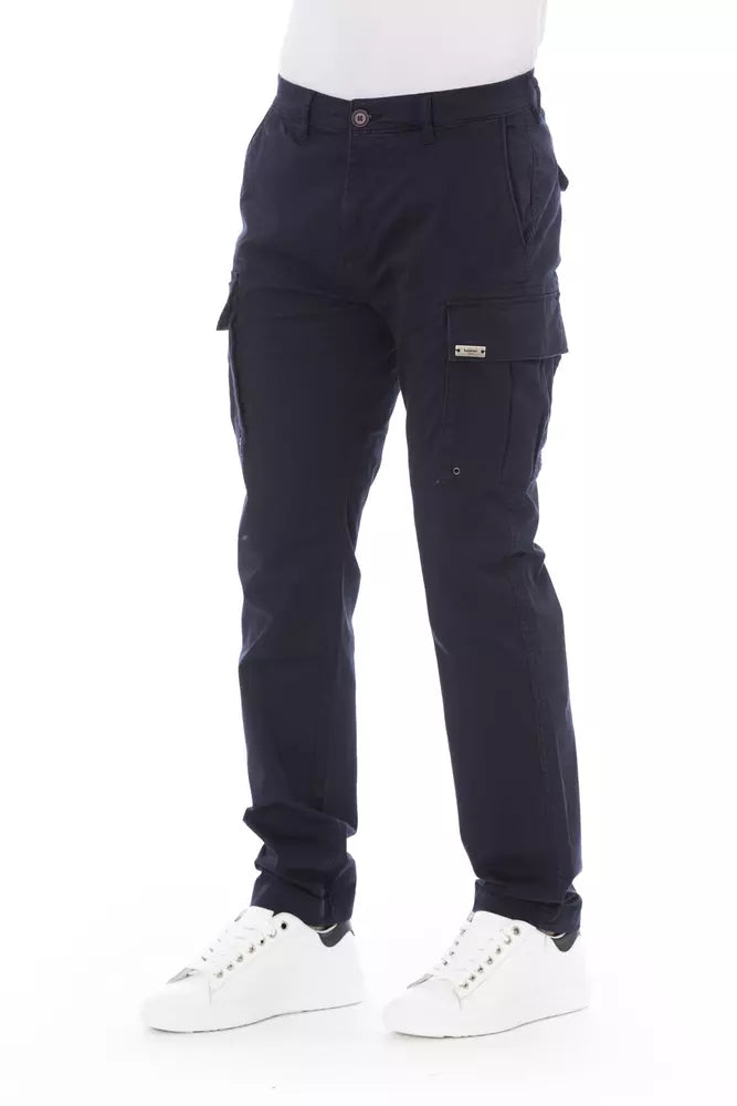 Blue Cotton Men Cargo Trouser - GlamHub Luxury and Icon Brand Clothing