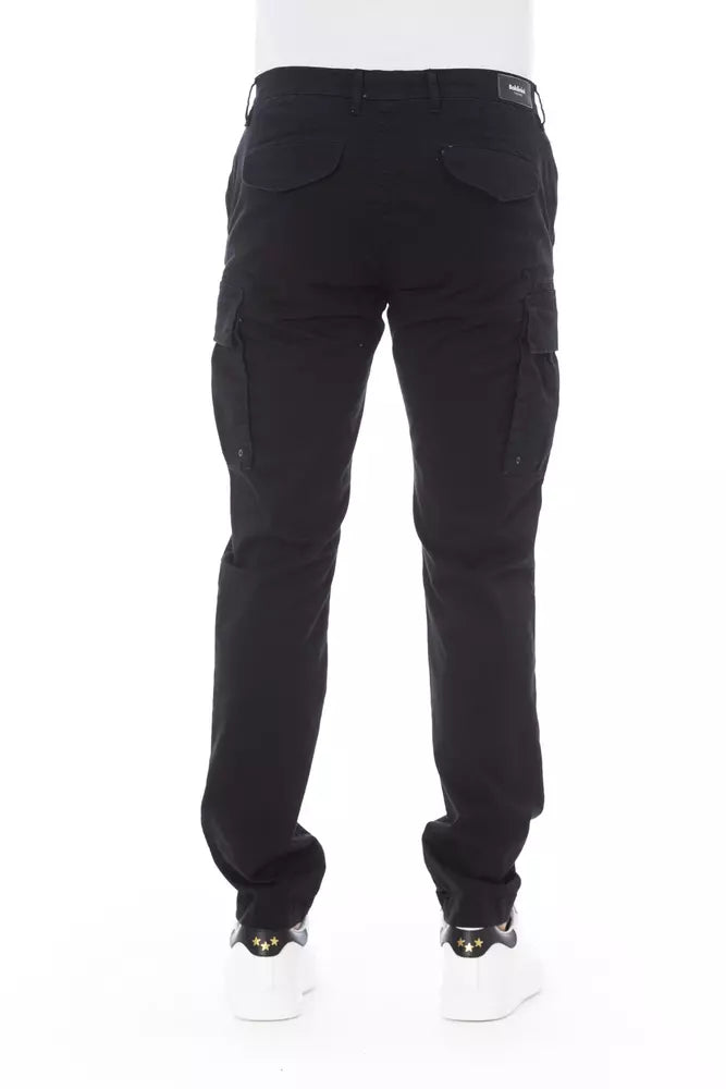 Black Cotton Men Cargo Trouser - GlamHub Luxury and Icon Brand Clothing