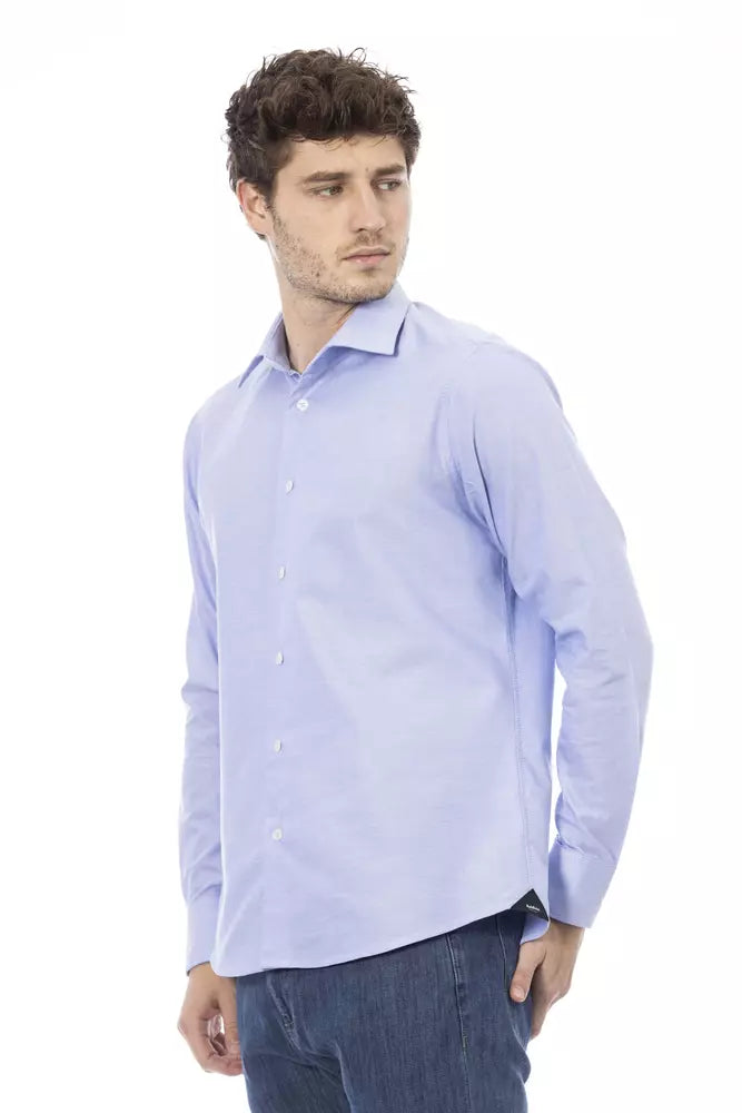 Light Blue Cotton Men Shirt - GlamHub Luxury and Icon Brand Clothing