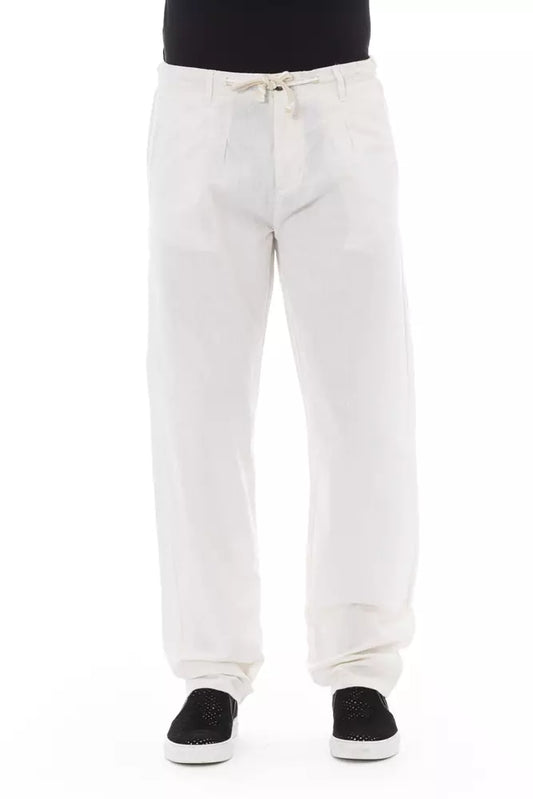 White Cotton Men Trouser - GlamHub Luxury and Icon Brand Clothing