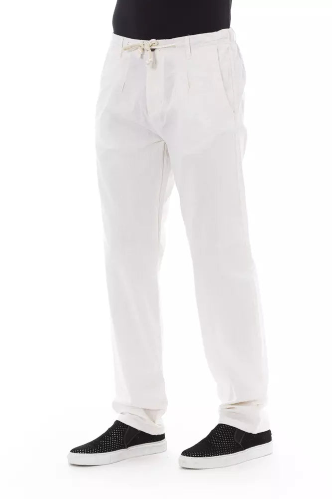 White Cotton Men Trouser - GlamHub Luxury and Icon Brand Clothing