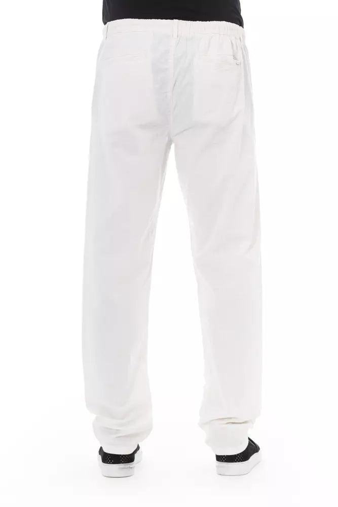 White Cotton Men Trouser - GlamHub Luxury and Icon Brand Clothing