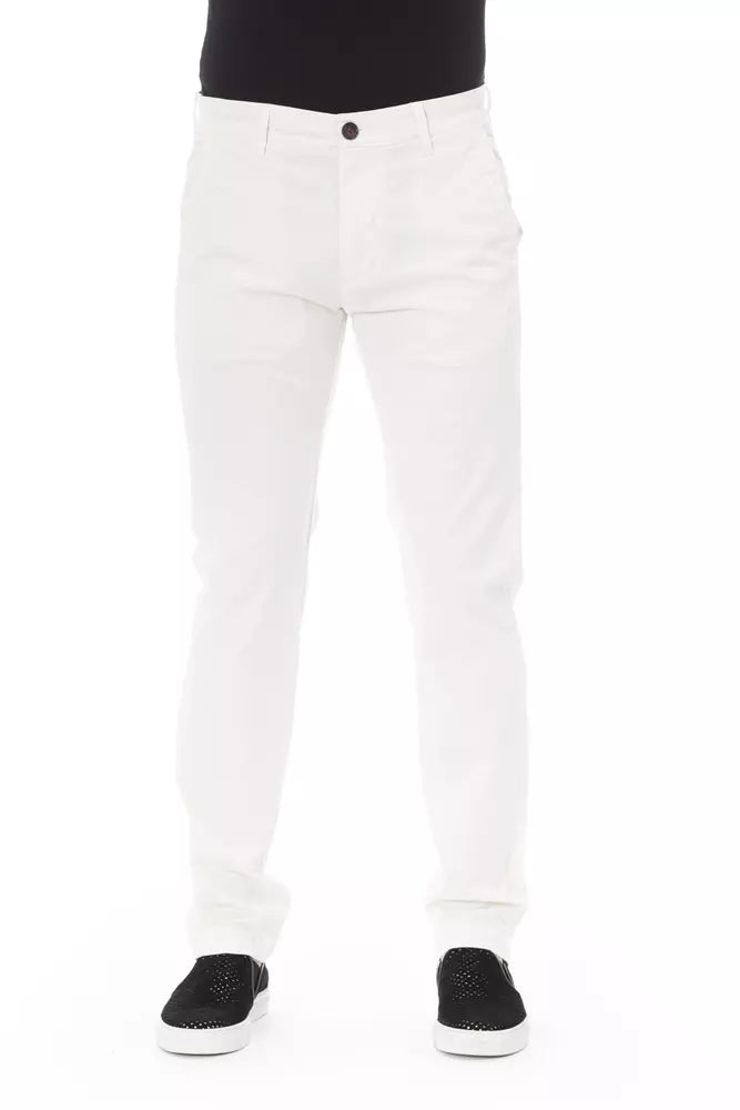 White Cotton Men Chino Trouser - GlamHub Luxury and Icon Brand Clothing