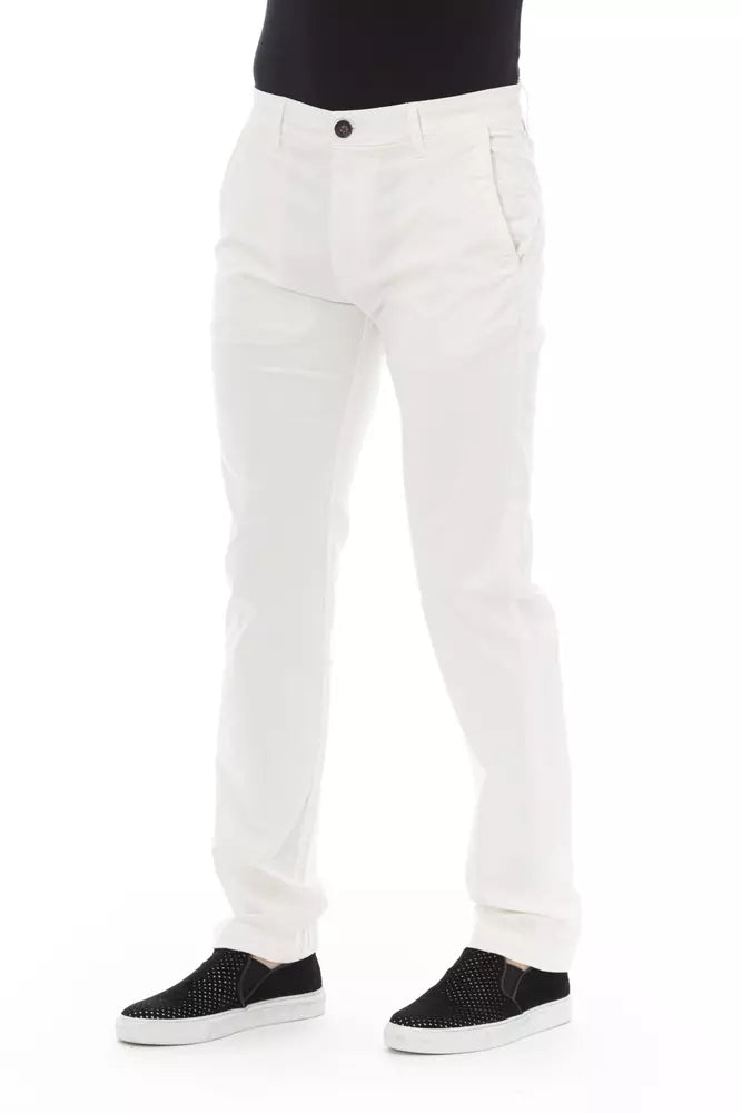 White Cotton Men Chino Trouser - GlamHub Luxury and Icon Brand Clothing