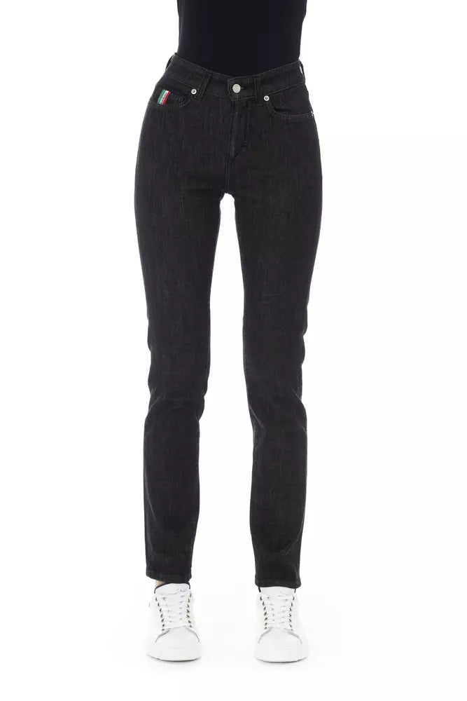 Black Cotton Women Jeans - GlamHub Luxury and Icon Brand Clothing