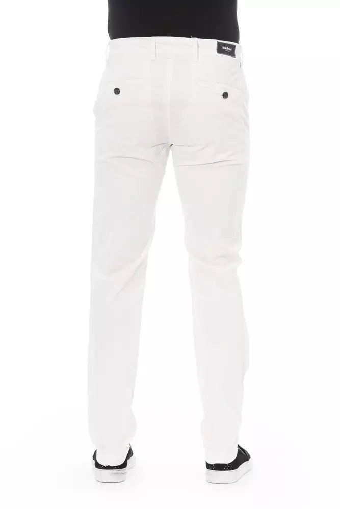 White Cotton Men Chino Trouser - GlamHub Luxury and Icon Brand Clothing