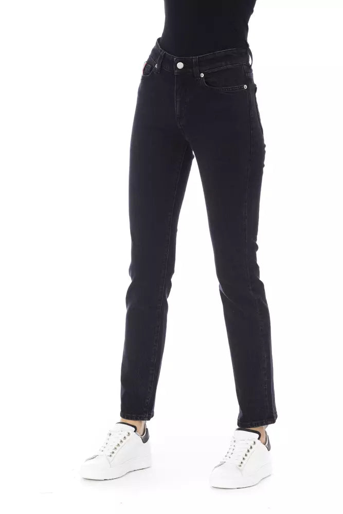 Black Cotton Women Jeans - GlamHub Luxury and Icon Brand Clothing