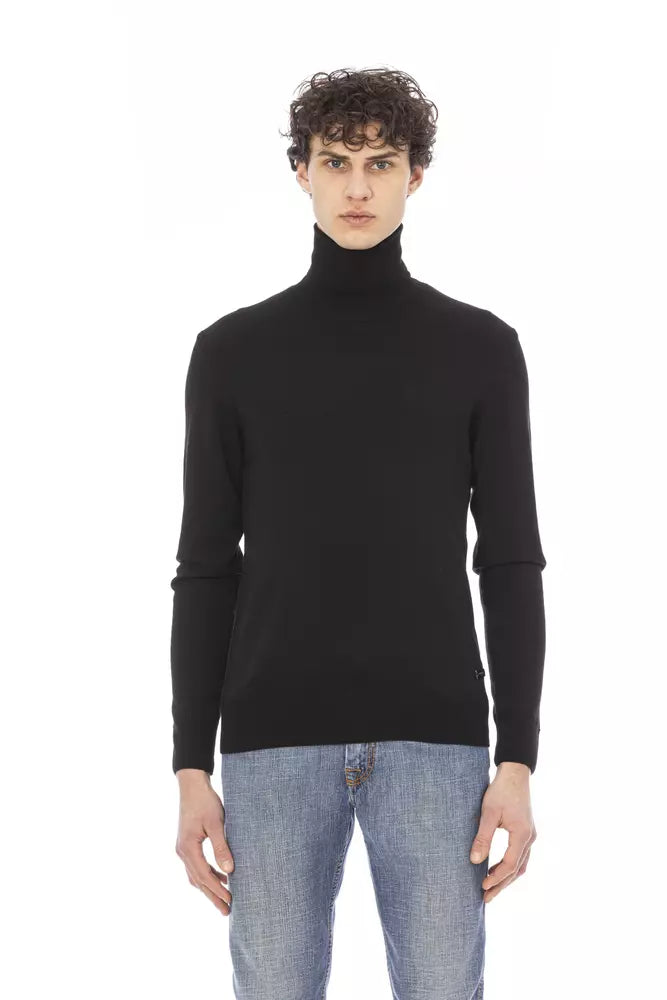 Black Fabric Men Sweater - GlamHub Luxury and Icon Brand Clothing