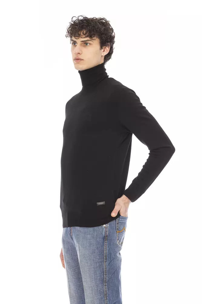 Black Fabric Men Sweater - GlamHub Luxury and Icon Brand Clothing