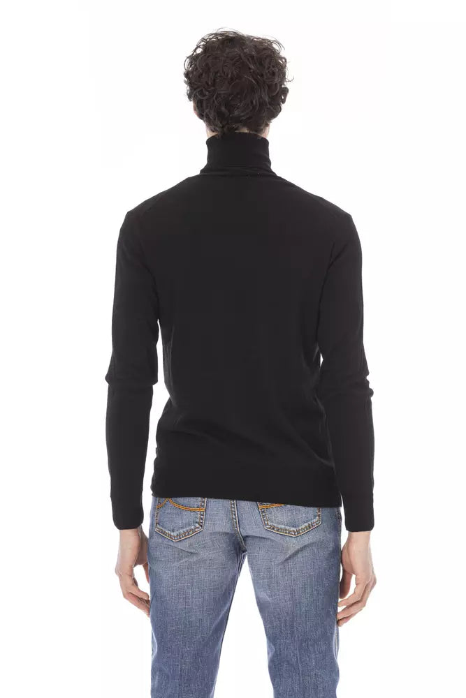 Black Fabric Men Sweater - GlamHub Luxury and Icon Brand Clothing