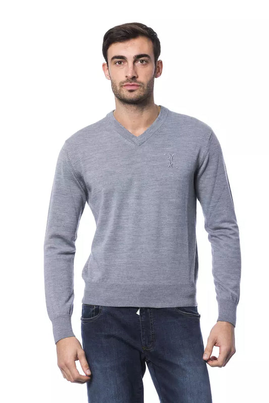 Gray Merino Wool Men Sweater - GLAMHUB BOUTIQUE 