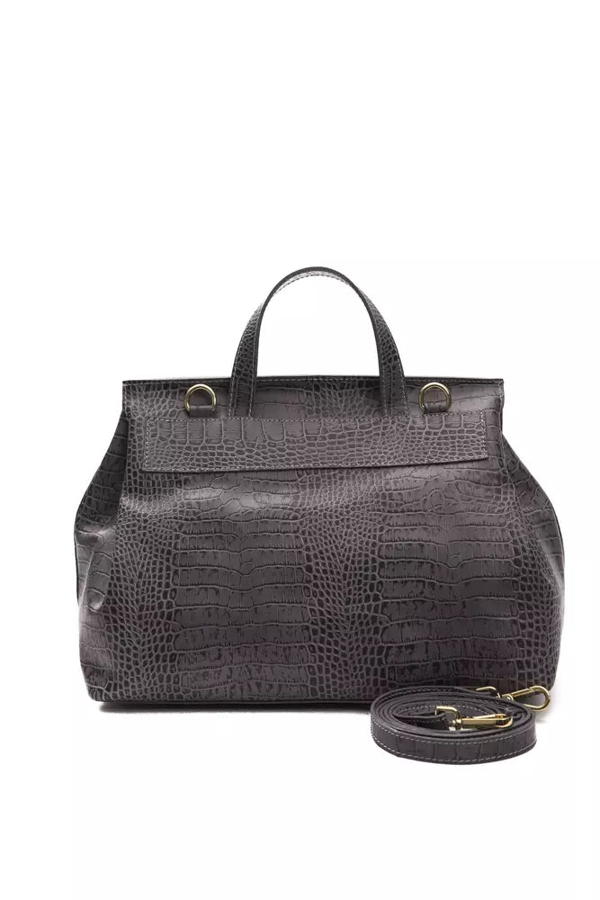 Gray Leather Women Handbag - GlamHub Luxury and Icon Brand Clothing